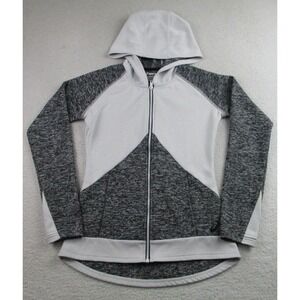 Asics Jacket Womens XS White Gray Full Zip Hoodie Running‎ Athletic Performance